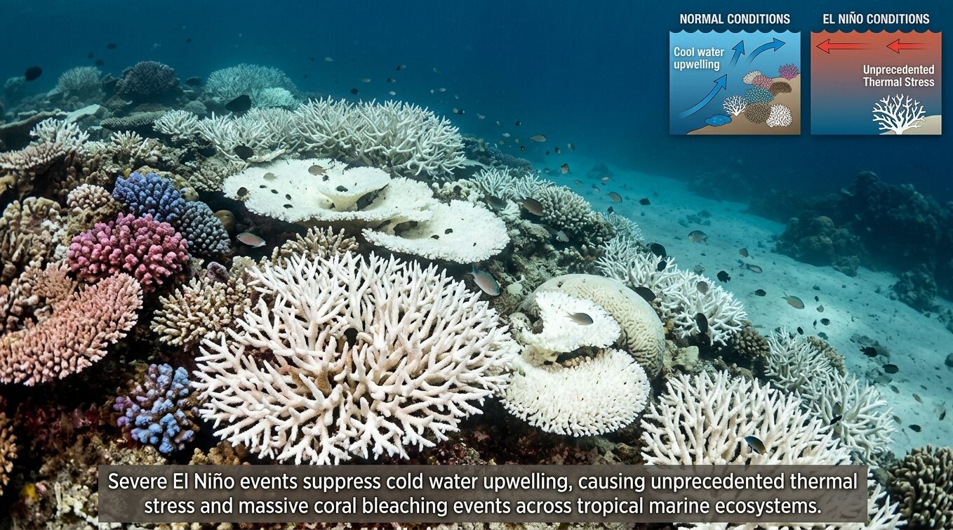 Coral reef bleaching event caused by thermal stress
