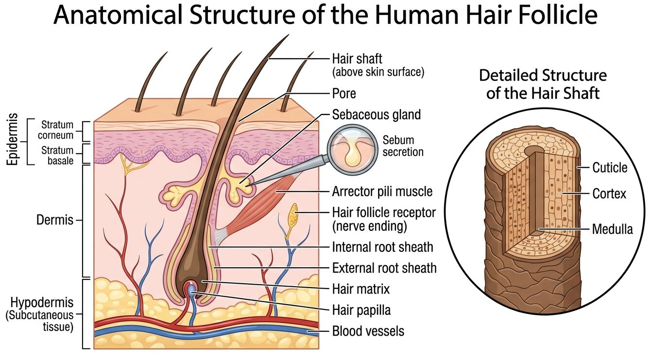 Anatomical structure of human hair follicle