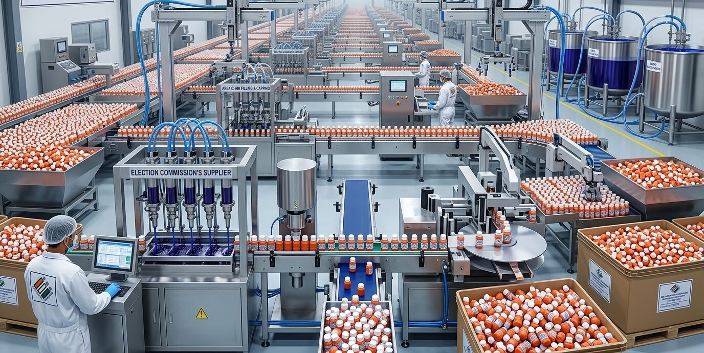 Massive production facility for electoral ink vials